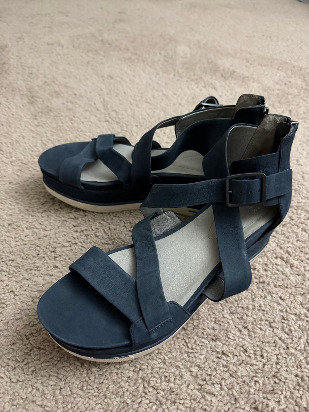 EILEEN FISHER SLATE BLUE SUEDE  BOOST PLATFORM WEDGE SANDAL WOMENS SIZE 11